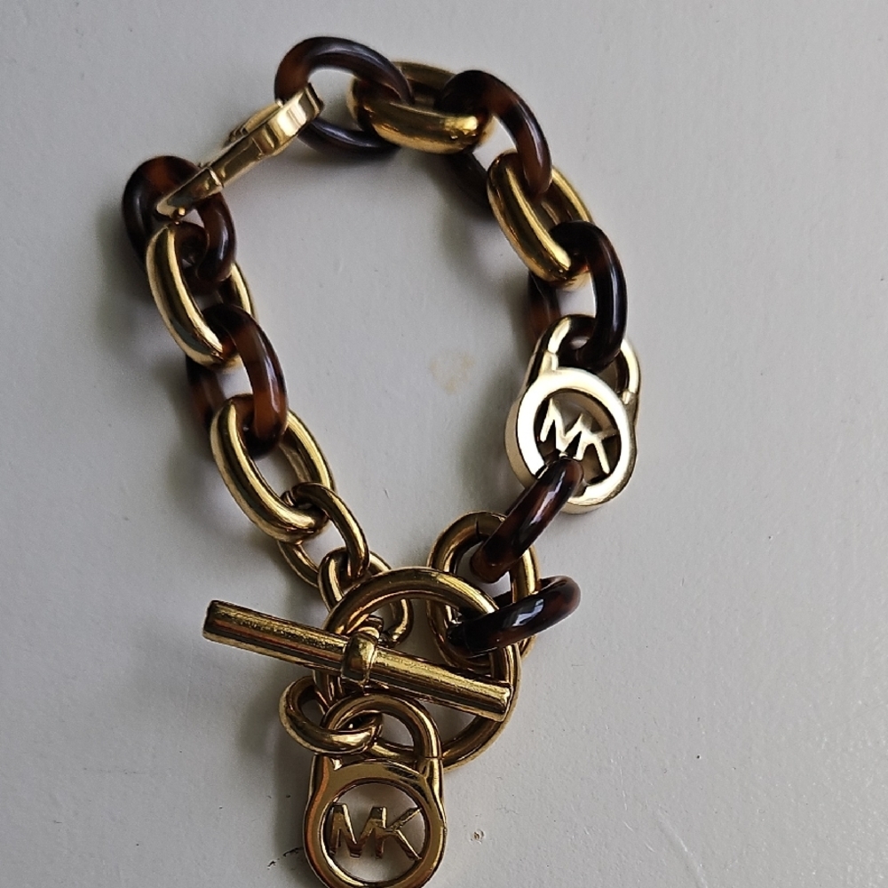 Michael Kors Gold and Brown Chain Bracelet